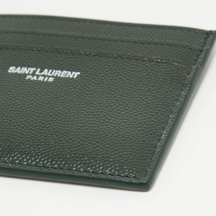 Pre Owned Saint Laurent Dark Green Leather Logo Card Holder