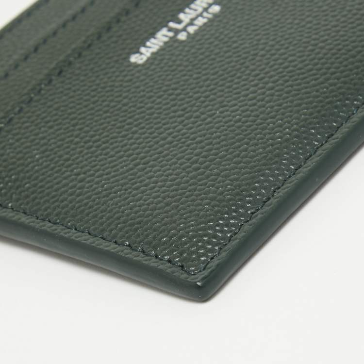Pre Owned Saint Laurent Dark Green Leather Logo Card Holder