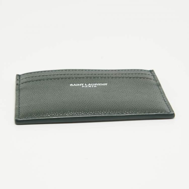 Pre Owned Saint Laurent Dark Green Leather Logo Card Holder