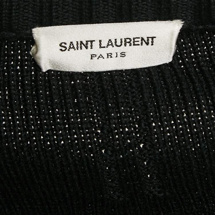 Pre Owned Saint Laurent Paris Black Studded Leather Trim Rib Knit Sweater XXL