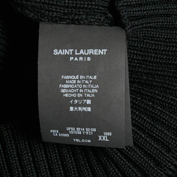 Pre Owned Saint Laurent Paris Black Studded Leather Trim Rib Knit Sweater XXL