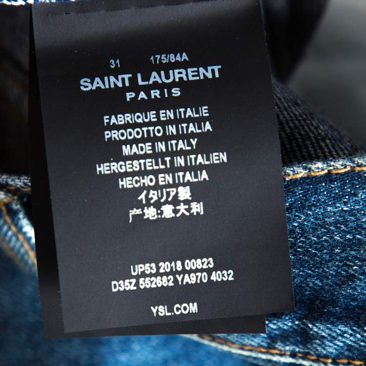 Pre Owned Saint Laurent Paris Indigo Faded Effect Denim Distressed Skinny Jeans S