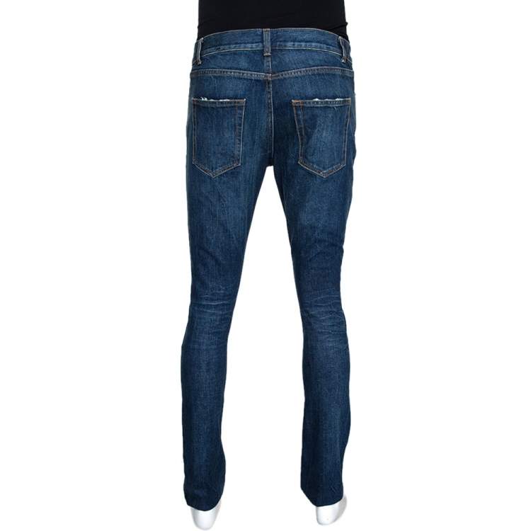 Pre Owned Saint Laurent Paris Indigo Faded Effect Denim Distressed Skinny Jeans S