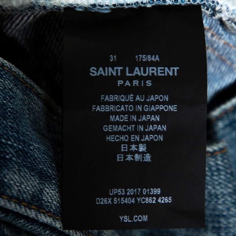 Pre Owned Saint Laurent Paris Indigo Washed Denim Distressed Slim Fit Jeans S