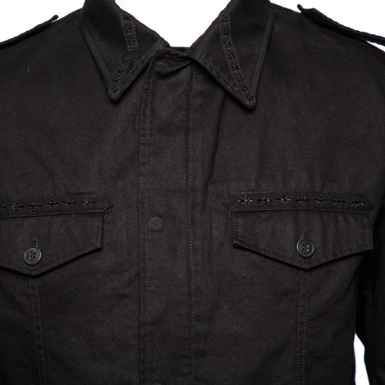 Pre Owned Saint Laurent Black Cotton Embellished Military Jacket M