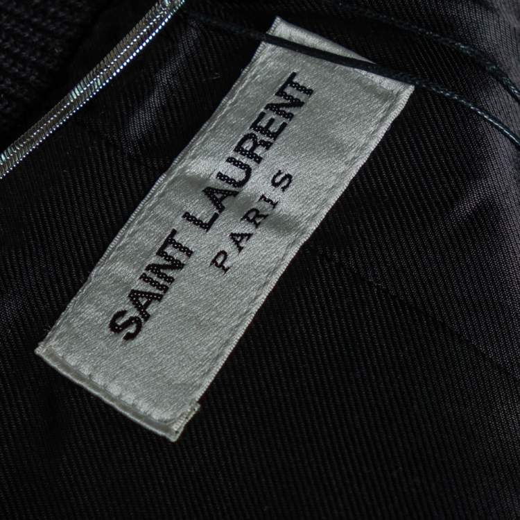 Pre Owned Saint Laurent Black Wool & Leather Trim Detailed Teddy Jacket L 