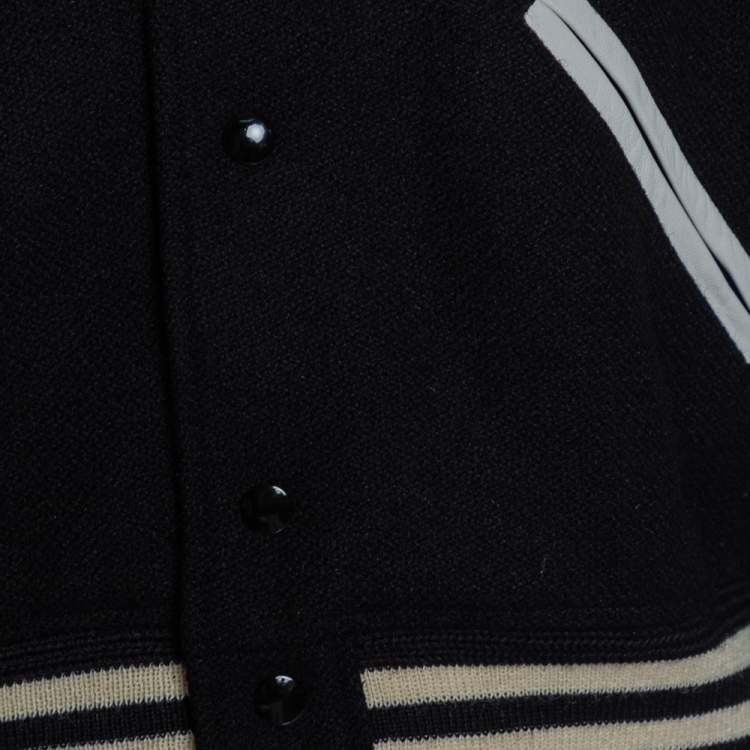 Pre Owned Saint Laurent Black Wool & Leather Trim Detailed Teddy Jacket L 