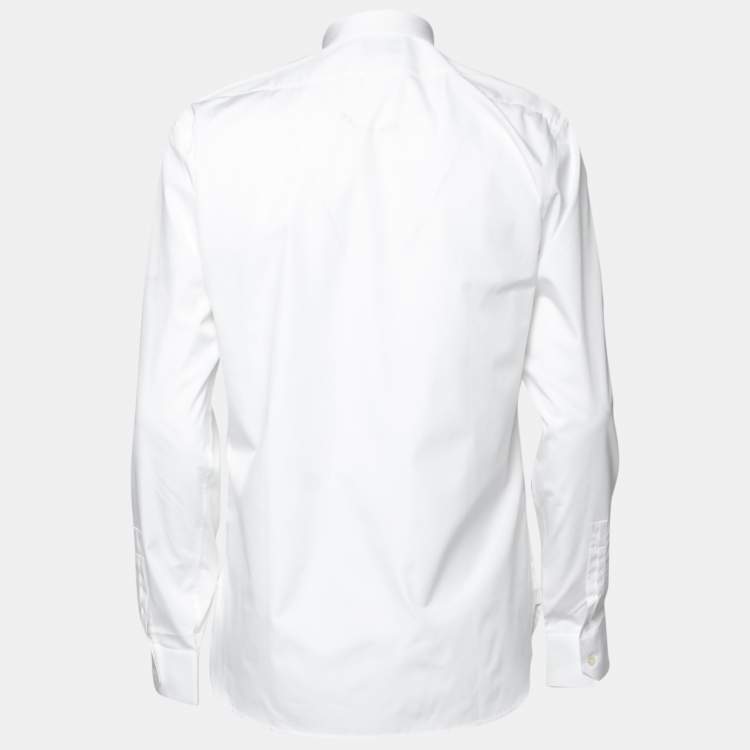 Pre Owned Saint Laurent White Cotton Button Front Long Sleeve Shirt M