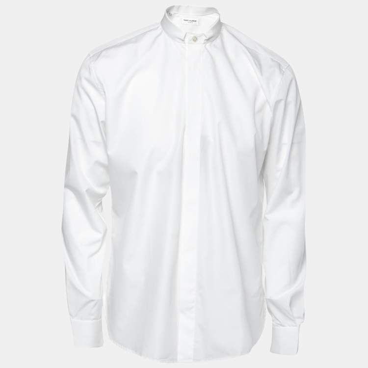 Pre Owned Saint Laurent White Cotton Button Front Long Sleeve Shirt M