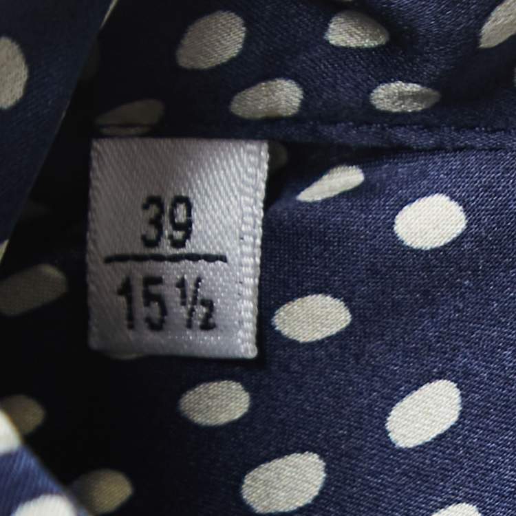 Pre Owned Saint Laurent Navy Blue Polka Dot Patterned Silk Shirt M