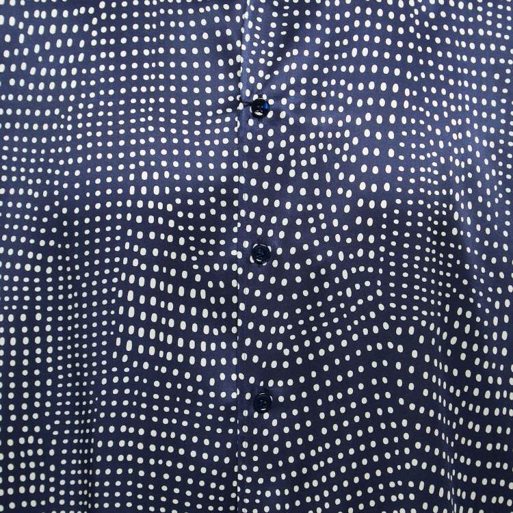 Pre Owned Saint Laurent Navy Blue Polka Dot Patterned Silk Shirt M
