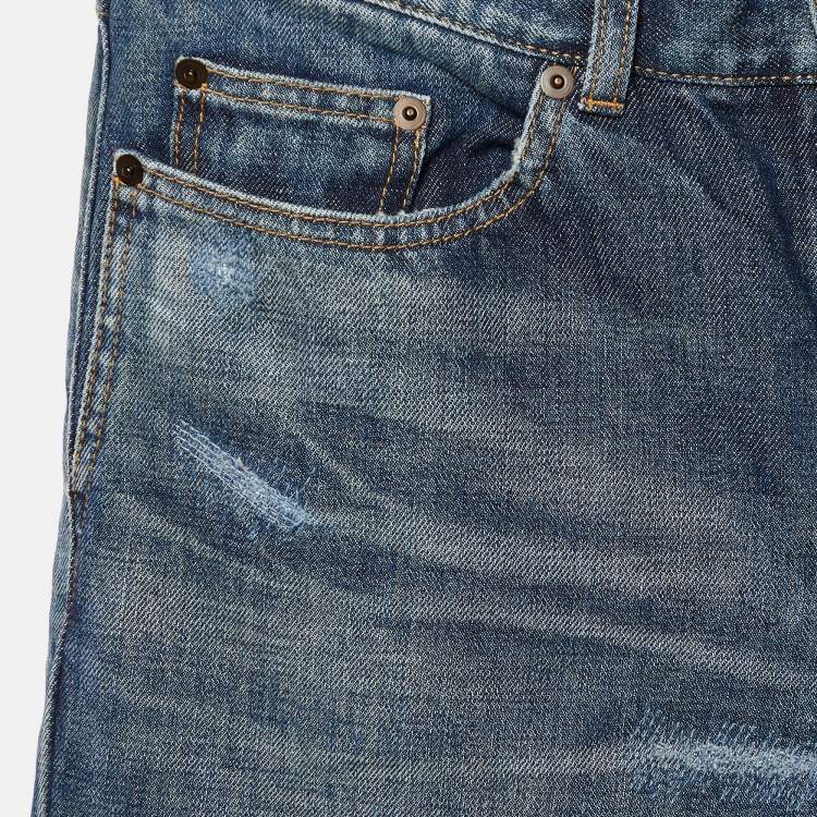 Pre Owned Saint Laurent Blue Washed Denim Skinny Fit Jeans S/Waist 31"