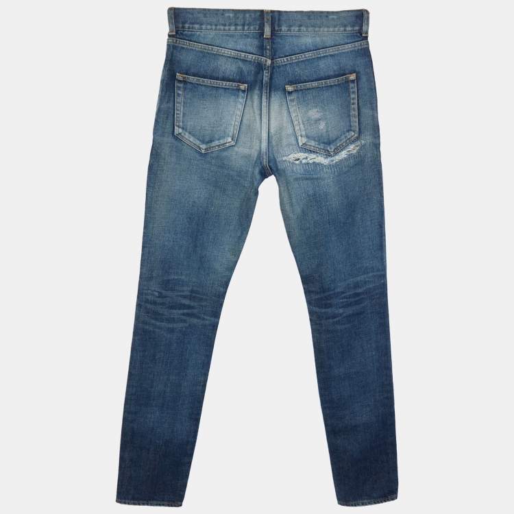 Pre Owned Saint Laurent Blue Washed Denim Skinny Fit Jeans S/Waist 31"