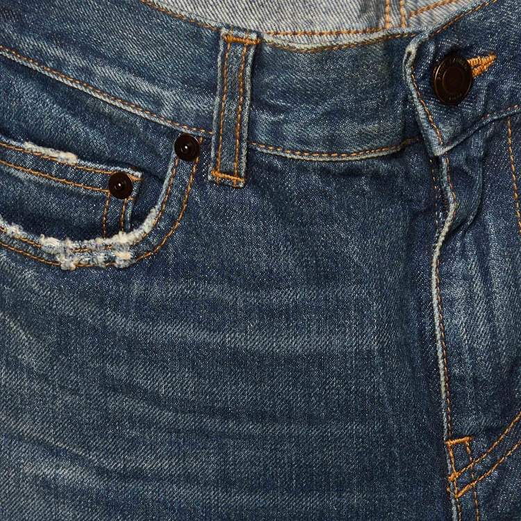 Pre Owned Saint Laurent Blue Distressed Denim Slim Fit Jeans S/Waist 31"