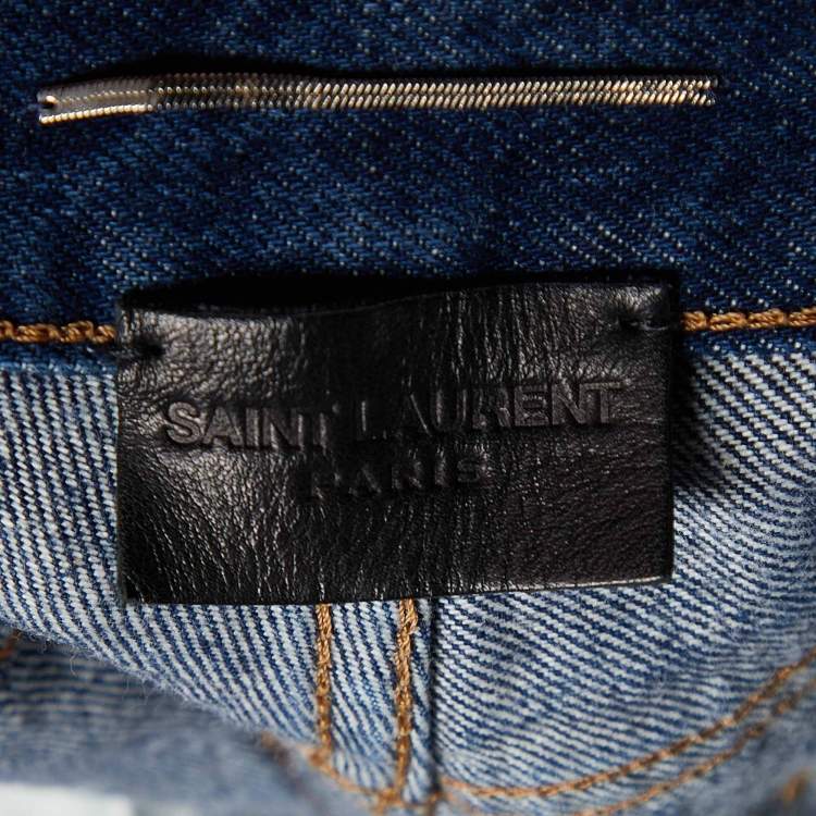 Pre Owned Saint Laurent Blue Distressed Denim Slim Fit Jeans S/Waist 31"
