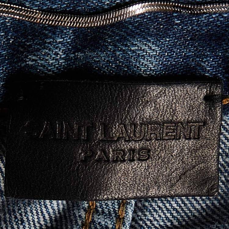 Pre Owned Saint Laurent Blue Distressed Denim Skinny Fit Jeans S/Waist 31"