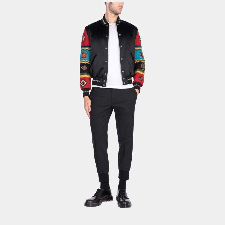 Pre Owned Saint Laurent Satin & Wool Sleeve Applique Detailed Jacket S (IT 46)