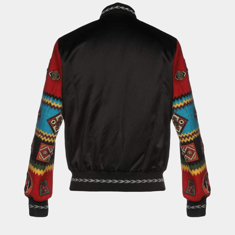 Pre Owned Saint Laurent Satin & Wool Sleeve Applique Detailed Jacket S (IT 46)