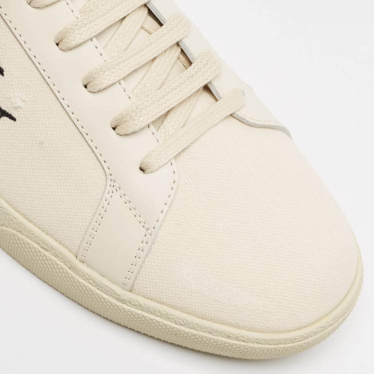 Pre Owned Saint Laurent Cream Canvas Court Classic Lace Up Sneakers Size 41