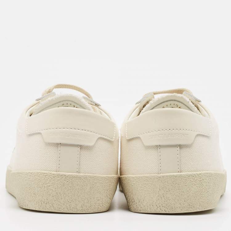 Pre Owned Saint Laurent Cream Canvas Court Classic Lace Up Sneakers Size 41