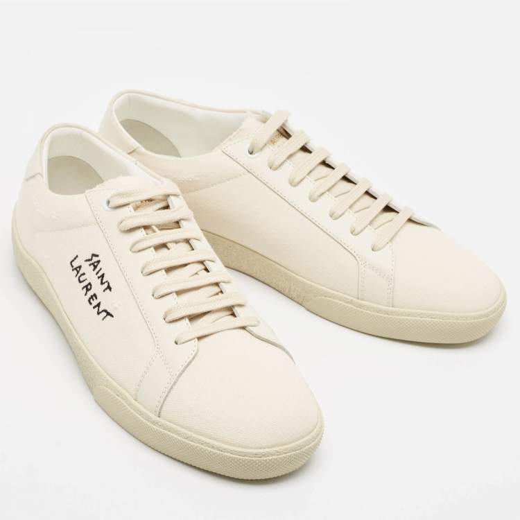 Pre Owned Saint Laurent Cream Canvas Court Classic Lace Up Sneakers Size 41
