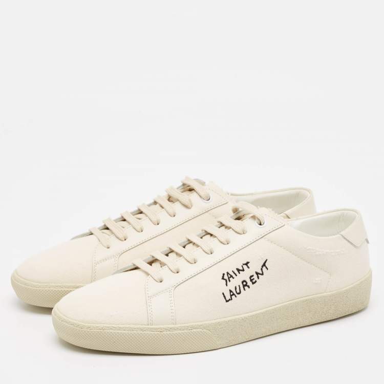 Pre Owned Saint Laurent Cream Canvas Court Classic Lace Up Sneakers Size 41