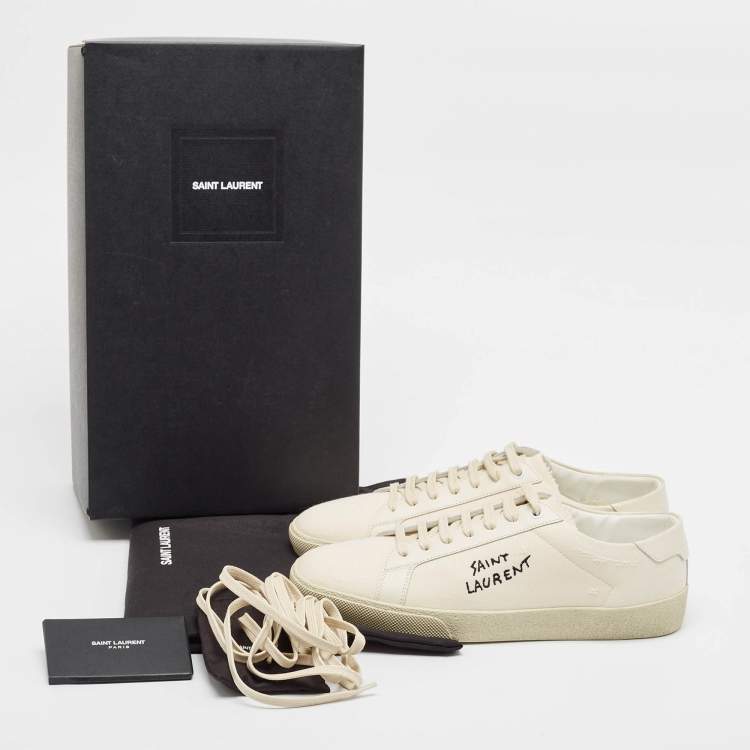 Pre Owned Saint Laurent Cream Canvas Court Classic Lace Up Sneakers Size 41
