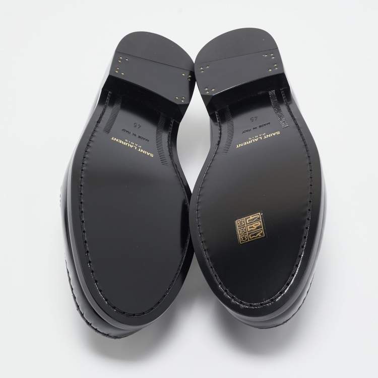 Pre Owned Saint Laurent Black Brushed Leather Le Penny Loafers Size 45
