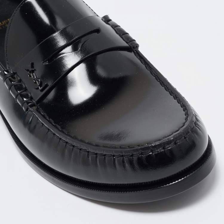 Pre Owned Saint Laurent Black Brushed Leather Le Penny Loafers Size 45
