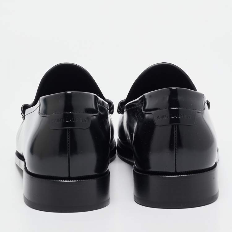 Pre Owned Saint Laurent Black Brushed Leather Le Penny Loafers Size 45