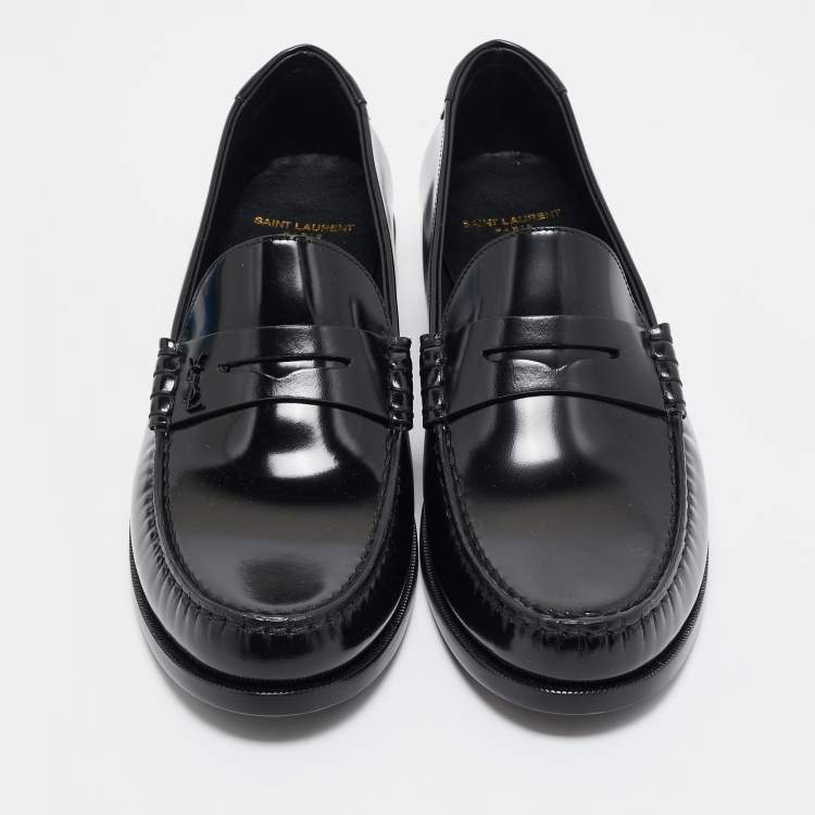 Pre Owned Saint Laurent Black Brushed Leather Le Penny Loafers Size 45