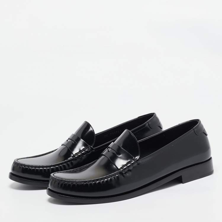Pre Owned Saint Laurent Black Brushed Leather Le Penny Loafers Size 45