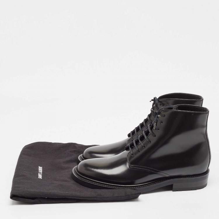 Pre Owned Saint Laurent Black Leather Ankle Length Boots Size 41