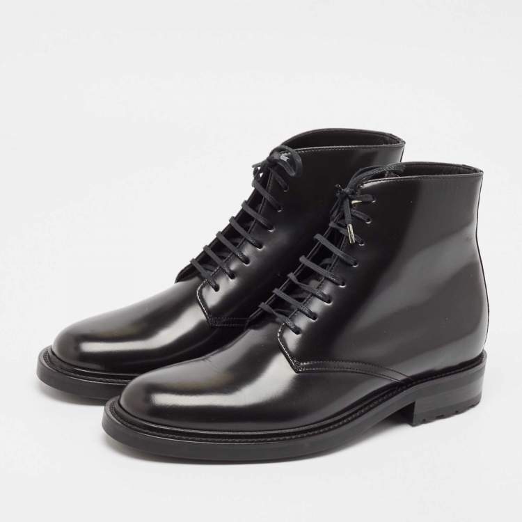 Pre Owned Saint Laurent Black Leather Ankle Length Boots Size 41