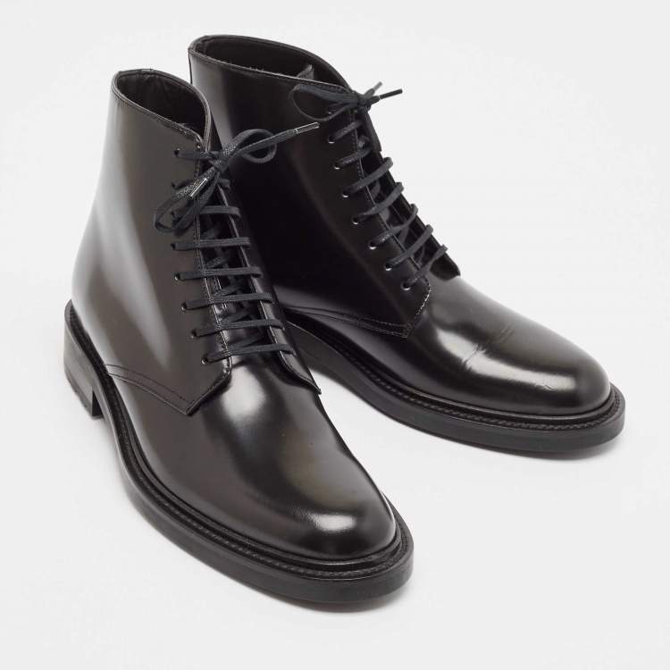 Pre Owned Saint Laurent Black Leather Ankle Length Boots Size 41