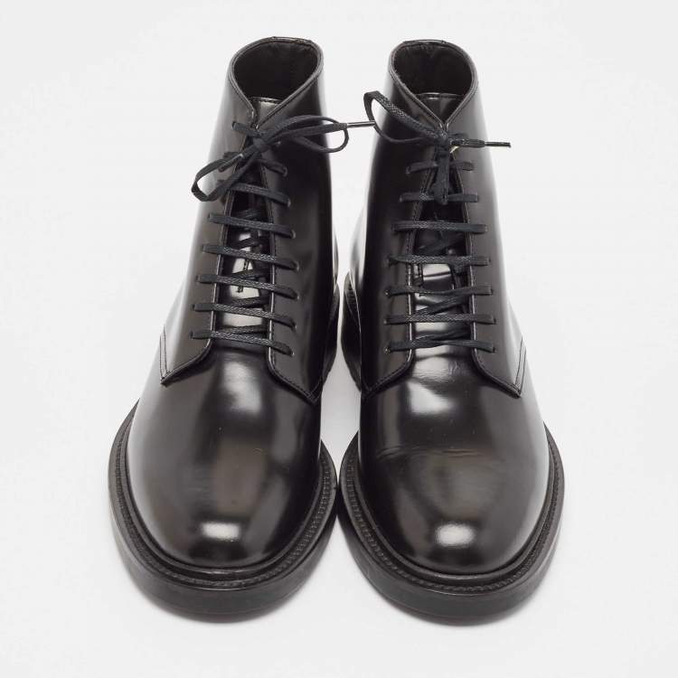 Pre Owned Saint Laurent Black Leather Ankle Length Boots Size 41