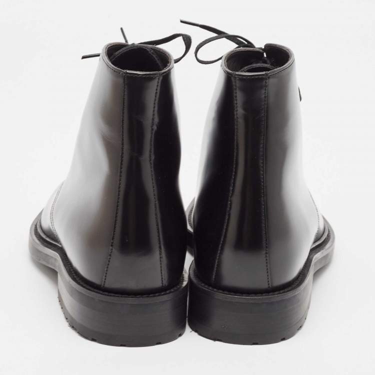Pre Owned Saint Laurent Black Leather Ankle Length Boots Size 41