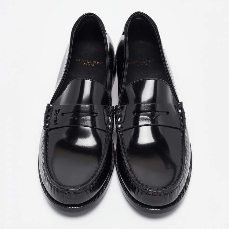 Pre Owned Saint Laurent Black Patent Leather Penny Loafers Size 44