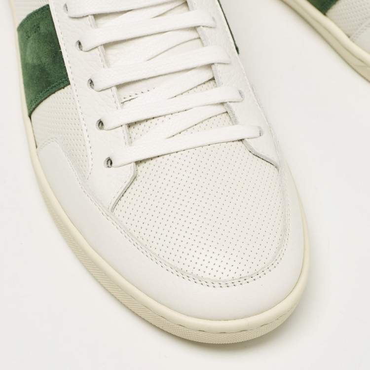 Pre Owned Saint Laurent White/Green Leather and Suede High Top Sneakers Size 44
