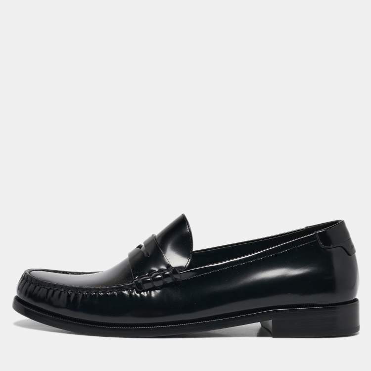 Pre Owned Saint Laurent Black Leather Slip On Loafers Size 44