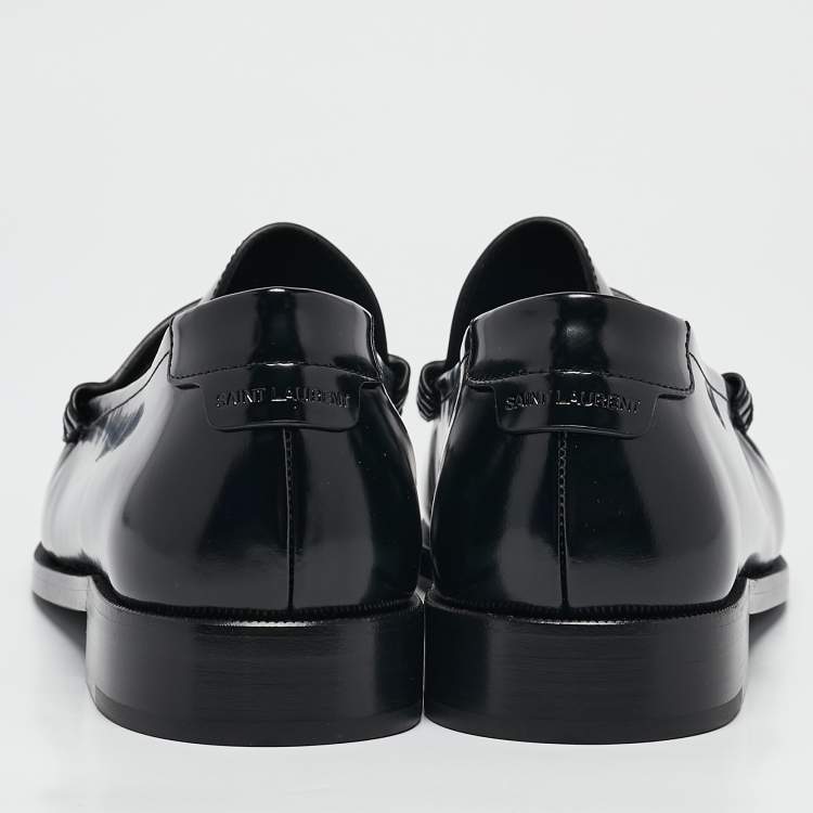 Pre Owned Saint Laurent Black Leather Slip On Loafers Size 44