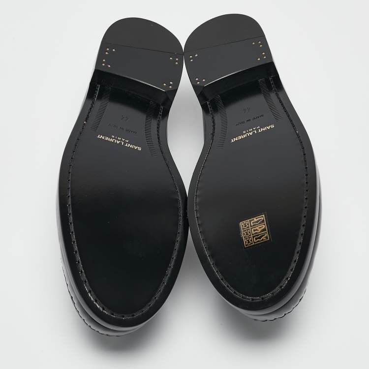 Pre Owned Saint Laurent Black Leather Slip On Loafers Size 44