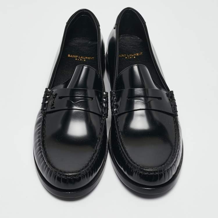 Pre Owned Saint Laurent Black Leather Slip On Loafers Size 44