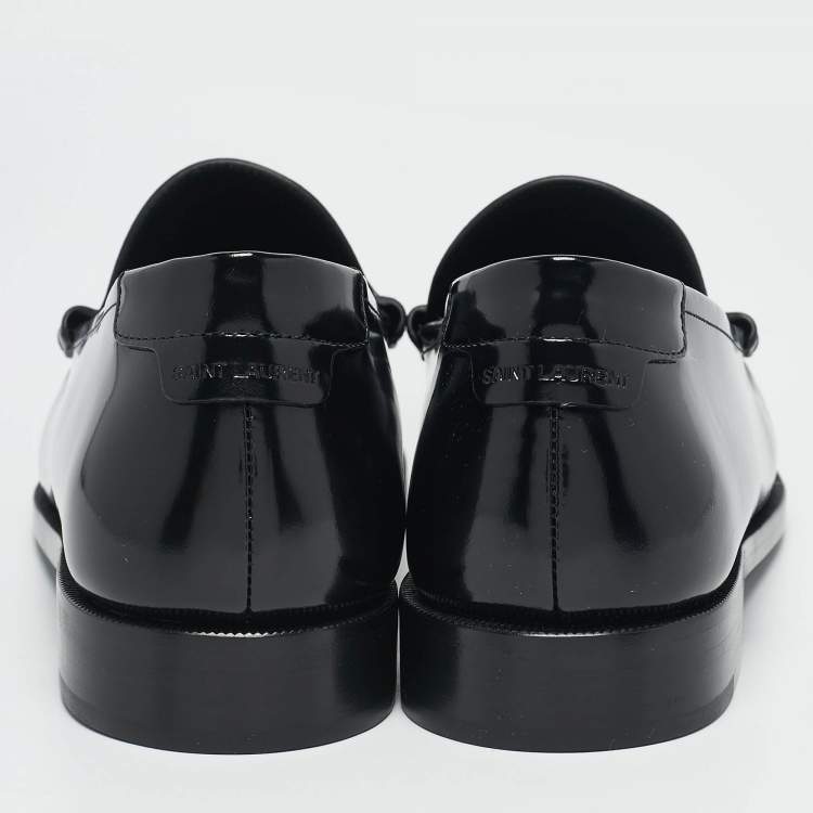Pre Owned Saint Laurent Black Glossy Leather Penny Loafers Size 44
