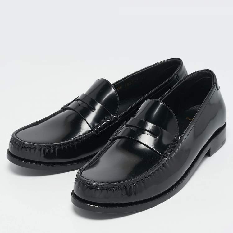 Pre Owned Saint Laurent Black Glossy Leather Penny Loafers Size 44