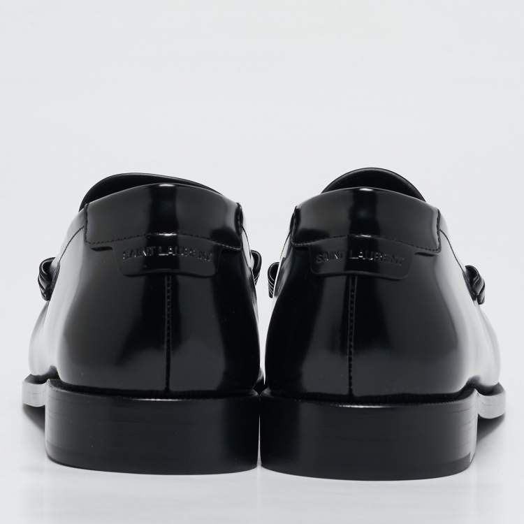 Pre Owned Saint Laurent Black Leather Le Penny Loafers Size 44