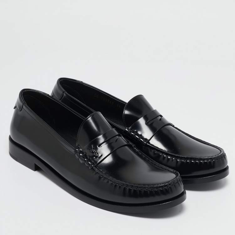 Pre Owned Saint Laurent Black Leather Le Penny Loafers Size 44