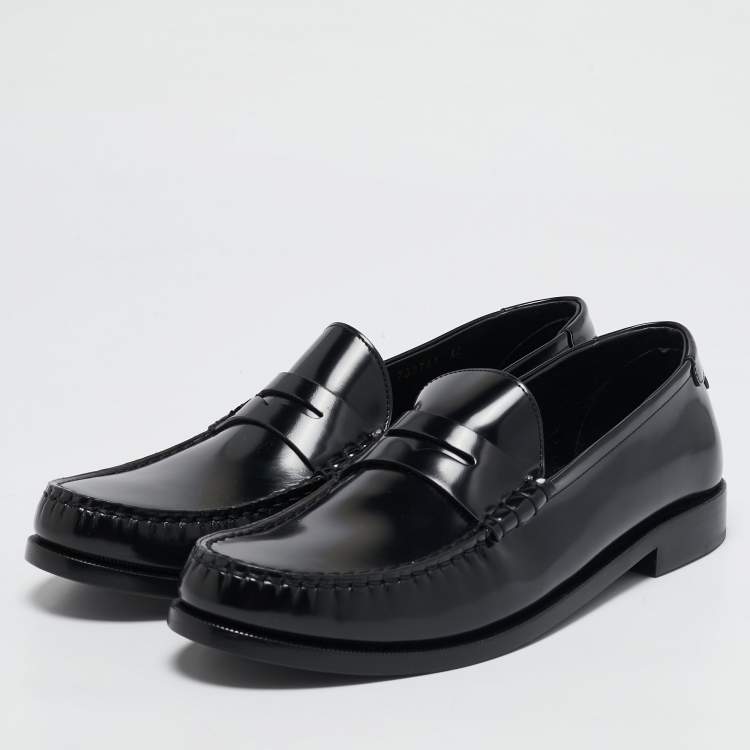 Pre Owned Saint Laurent Black Leather Le Penny Loafers Size 44