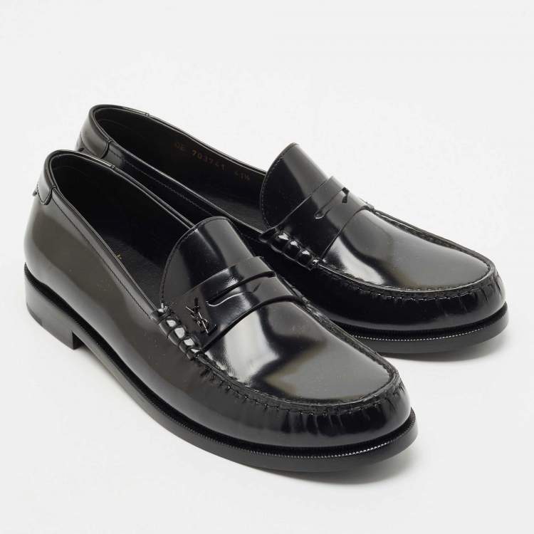 Pre Owned Saint Laurent Black Patent Leather Penny Loafers Size 41.5