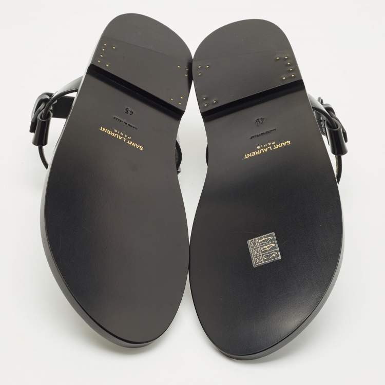Pre Owned Saint Laurent Black Leather Cassandre Thong Sandals Size 45